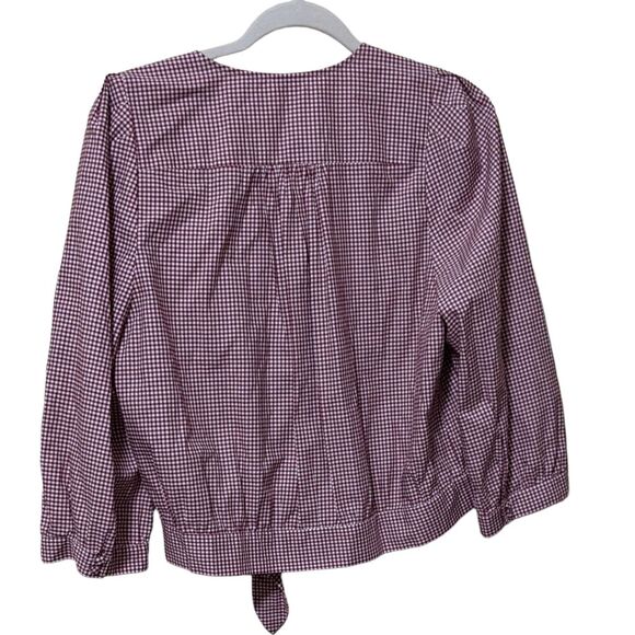 Madewell cropped Wrap Top in red white Gingham Check L - Picture 2 of 8